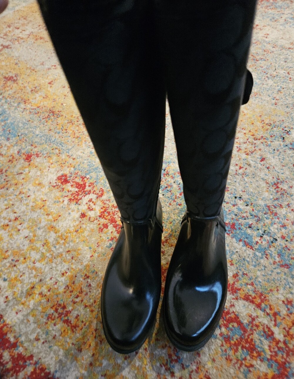 Coach Tristee Tall Lace Up Rain Boots Size 6B Waterproof Jacquard Logo